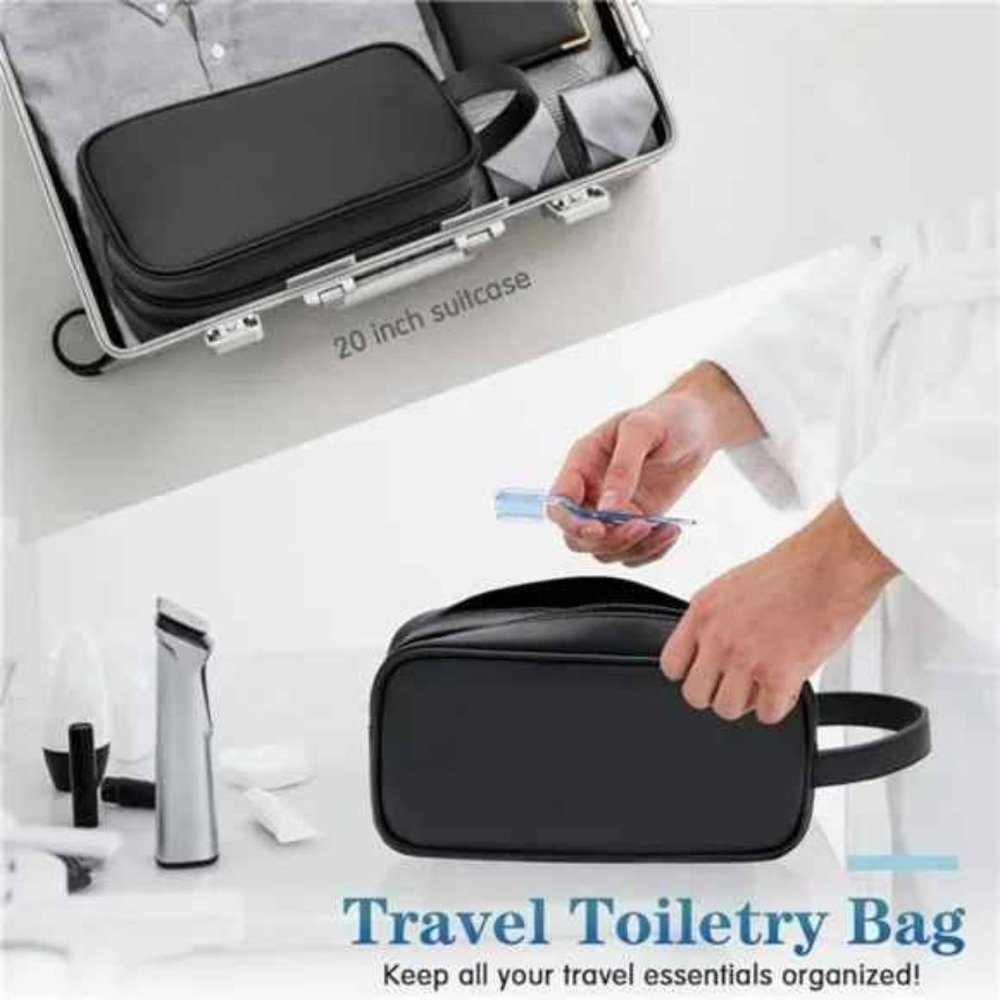 Soft Pu Leather Zipped Travel Toiletry Bag Mens Ladies Supply Toiletry Bag Case View 5